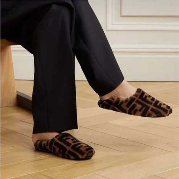 Fendi Shearling FF Logo Slippers